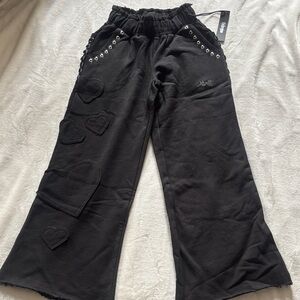 Civil Regime Black Heart Patch Wide-Leg Sweatpants